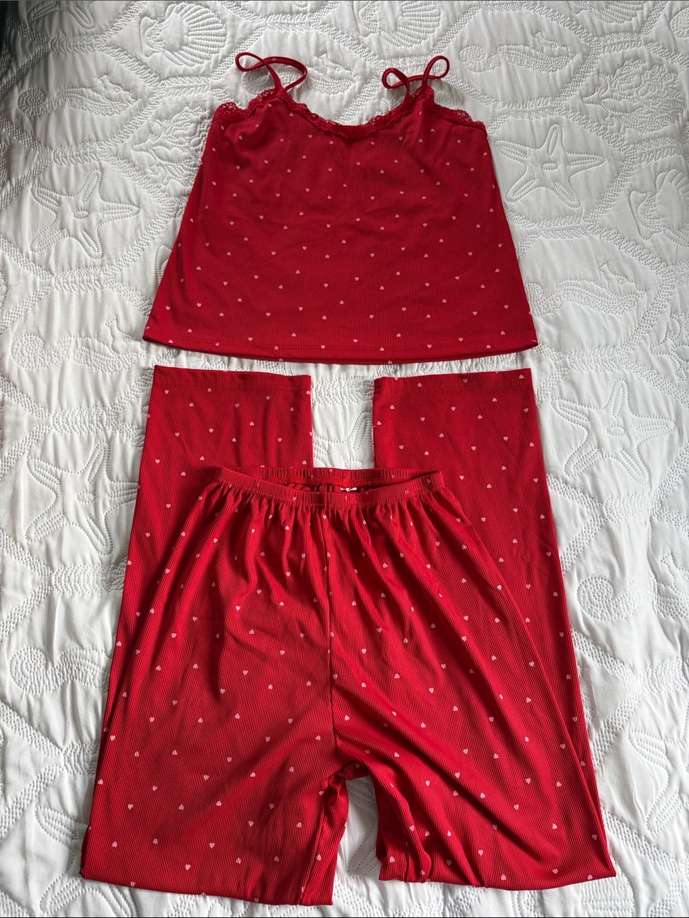 Red Heart-Print Pajama Set - Cami Top & Shorts